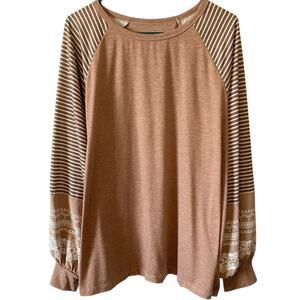 NO BRAND Bohemian Long Balloon Sleeve Tunic Shirt Tan Brown Size XL